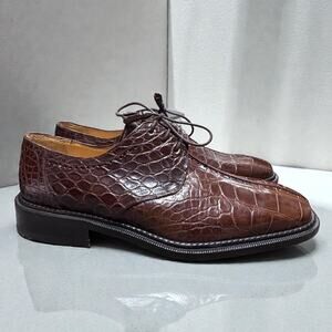 Vintage 1990s Mezlan Alligator Shoes Split Toe Brown 8.5 Men's Pristine